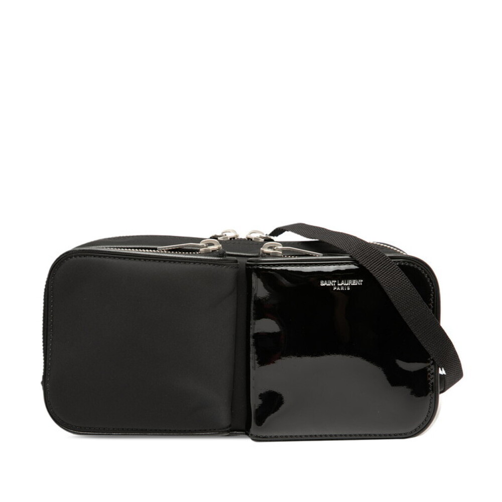 Saint Laurent Logo Shoulder Bag 712569 Black Nylon Patent Leather Women's SAI...